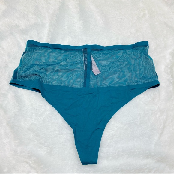 NWT Victoria’s Secret Emerald Mesh High Waist Cut Out Thong V-String Panty - Picture 7 of 14